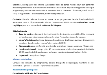 Chauffeur –Aide Logistique