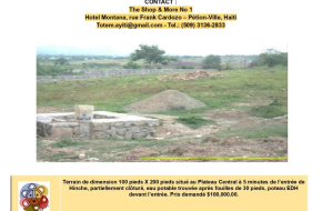 TERRAIN A VENDRE AU PLATEAU CENTRAL ($ 100,000.00)