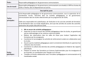 RESPONSABLE PÉDAGOGIQUE ET DE GOUVERNANCE COMMUNAUTAIRE