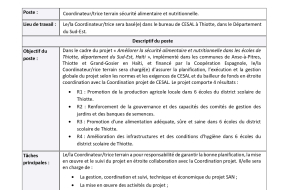 COORDINATEUR / TRICE TERRAIN SECURITE ALIMENTAIRE ET NUTRITIONNELLE